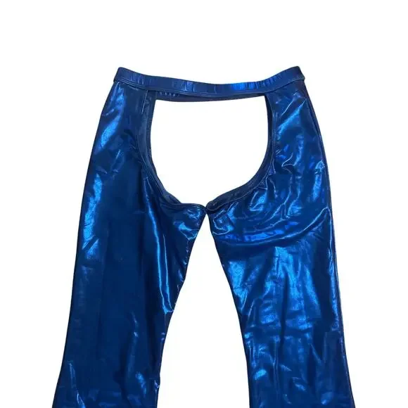 S M Wicked Temptations Metallic Blue Pants Cut-Out Rave Festival Burning Man - Picture 5 of 6